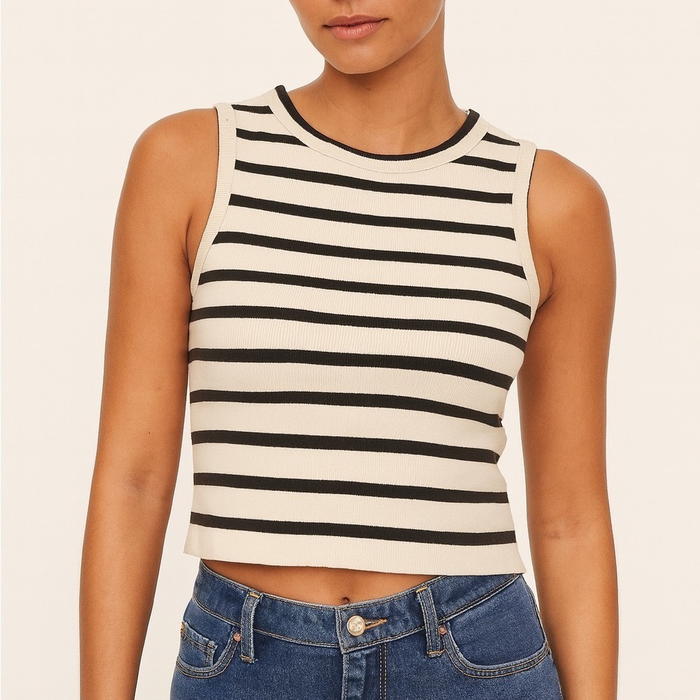 Striped Black and White Sleeveless Crop Top
